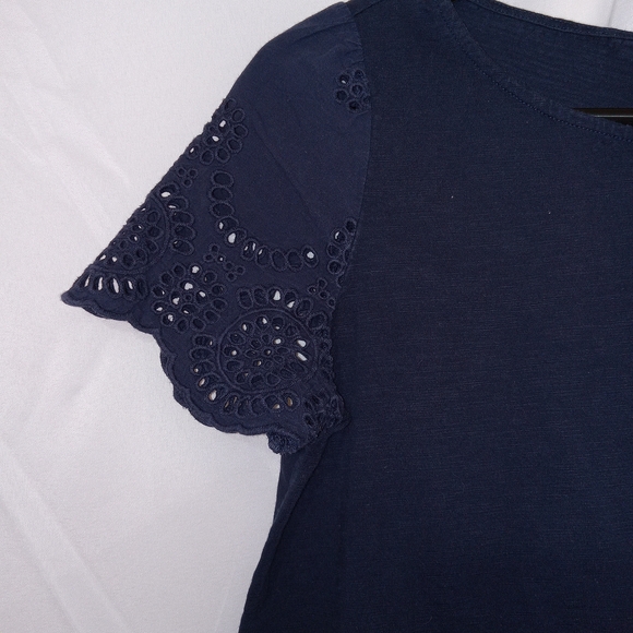 BODEN Isabella Broderie Anglaise Top Size 4 BLUE Short Sleeve Cotton TShirt - Picture 2 of 10